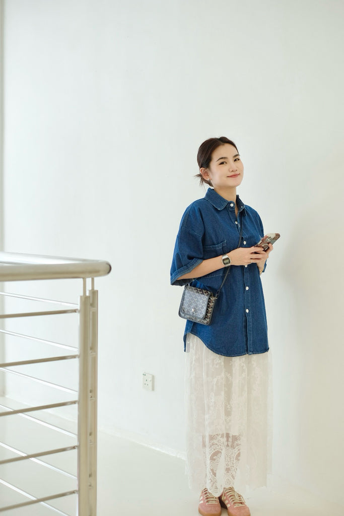 Lucky Day Denim Blouse (DARK BLUE)