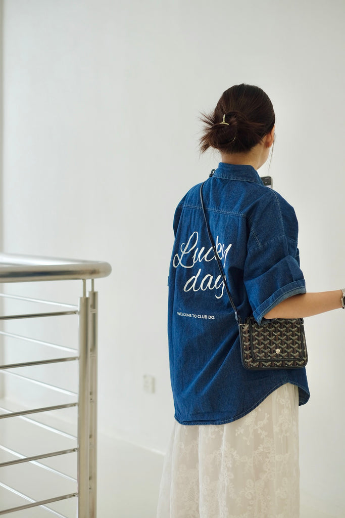 Lucky Day Denim Blouse (DARK BLUE)