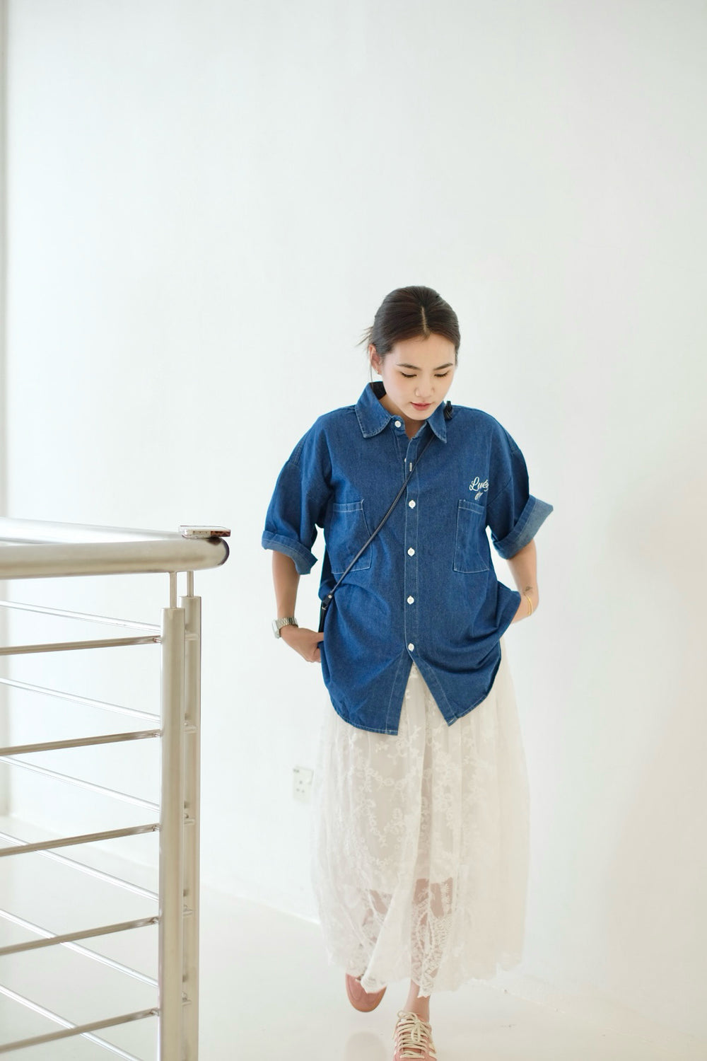 Lucky Day Denim Blouse (DARK BLUE)