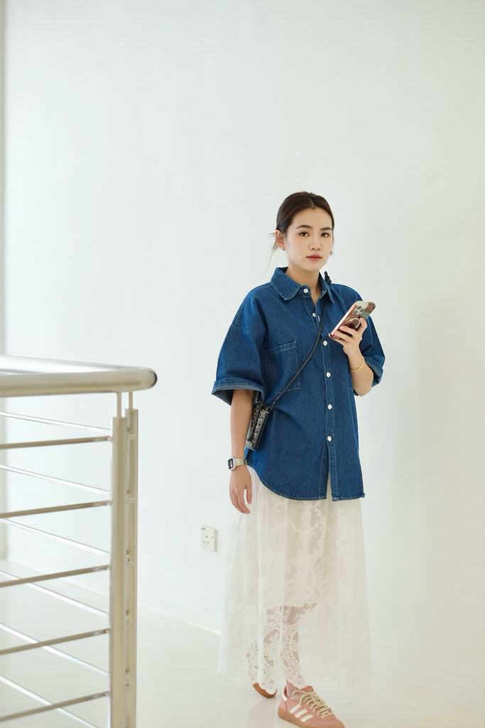 Lucky Day Denim Blouse (DARK BLUE)