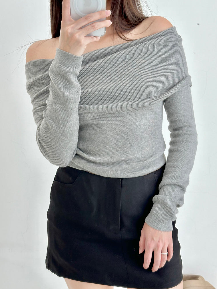 Cozy Knitted Off Shoulder GREY