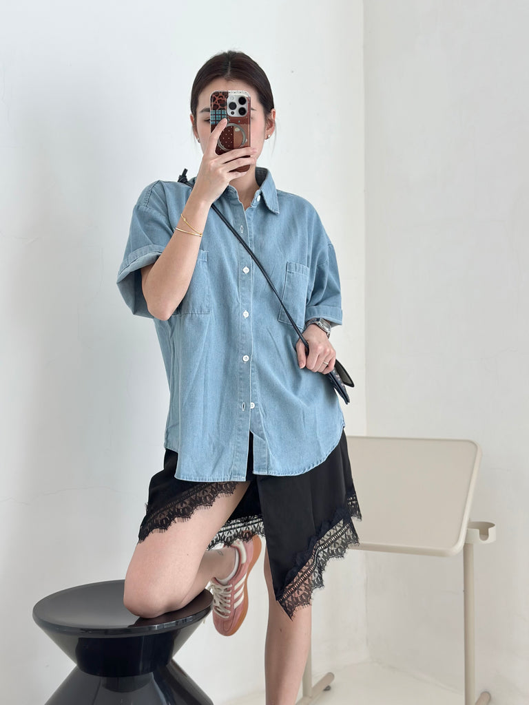 Lucky Day Denim Blouse (LIGHT BLUE)