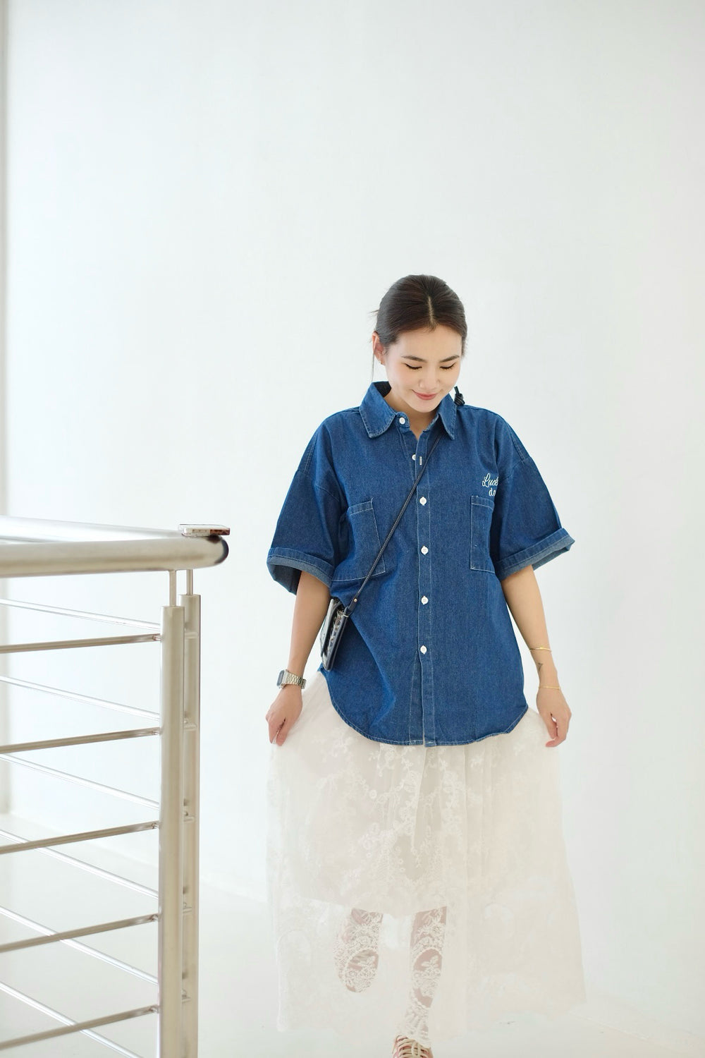 Lucky Day Denim Blouse (DARK BLUE)