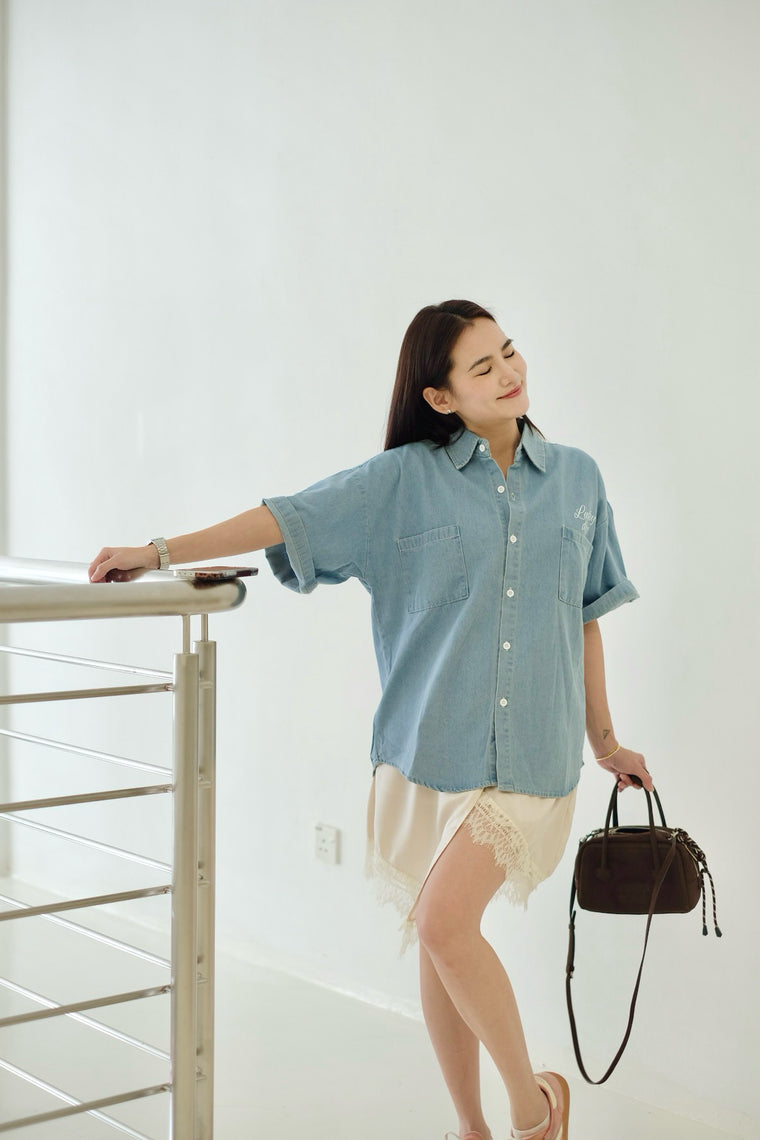 Lucky Day Denim Blouse (LIGHT BLUE)