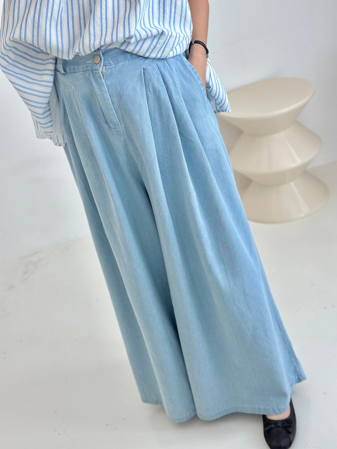 Denim Wide-Leg Pants