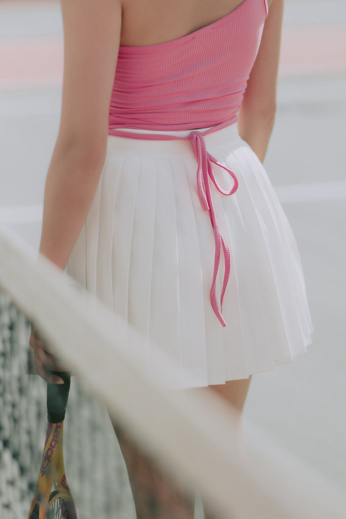 Sport Check Pleated Skirt (White)